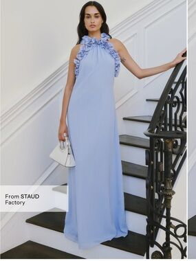 NWT o.p.t Marie Chiffon Couture Dimensional Floral Few Moda Dusty Blue Gown XL